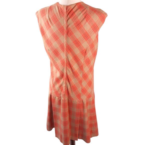 Ivan Frederics Orange Tan Plaid Retro Vintage Lined Sleeveless Dress Pleated M L - Picture 8 of 9